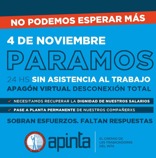 Paro de actividades en el INTA