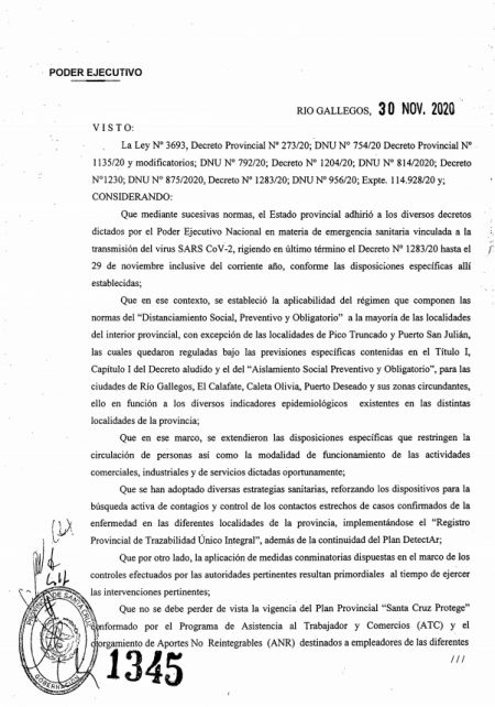 Decreto 1345 establece nuevas medidas para toda la provincia