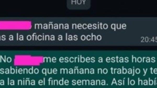Fuera de hora, su jefe le escribió por WhatsApp para obligarlo a trabajar en sus días libres