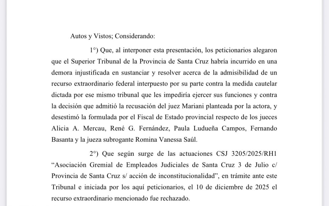 Fuerte advertencia de la Corte Suprema contra el Tribunal Superior de Justicia de Santa Cruz, cruzado por una polémica sobre su ampliación