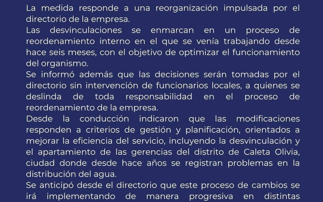 Limpieza de Cargos en Servicios Públicos: La empresa estatal reorganiza plantel para optimizar funcionamiento