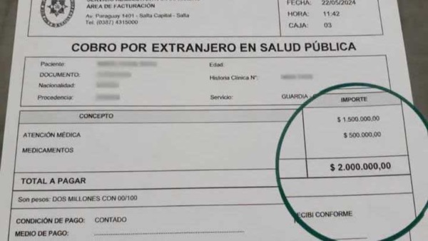 Polémica en Salta porque le cobraron 2 millones de pesos a un extranjero tras atención médica