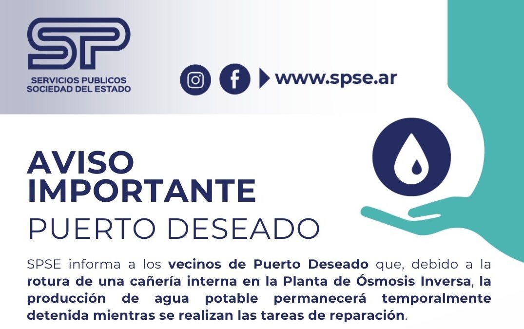 AGUA POTABLE: SPSE trabaja en la reparación de la Planta de Ósmosis Inversa de Puerto Deseado