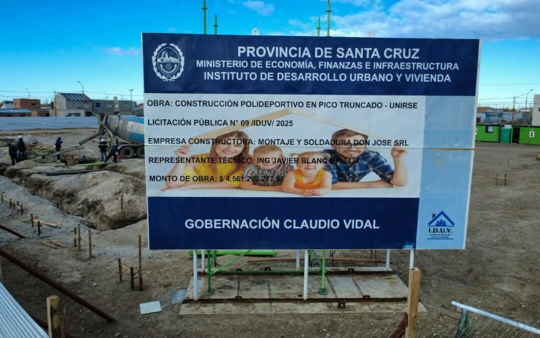 El Gobernador Vidal destacó la Obra Pública Provincial: “Seguimos cumpliendo”, ya se construye el polideportivo de Pico Truncado